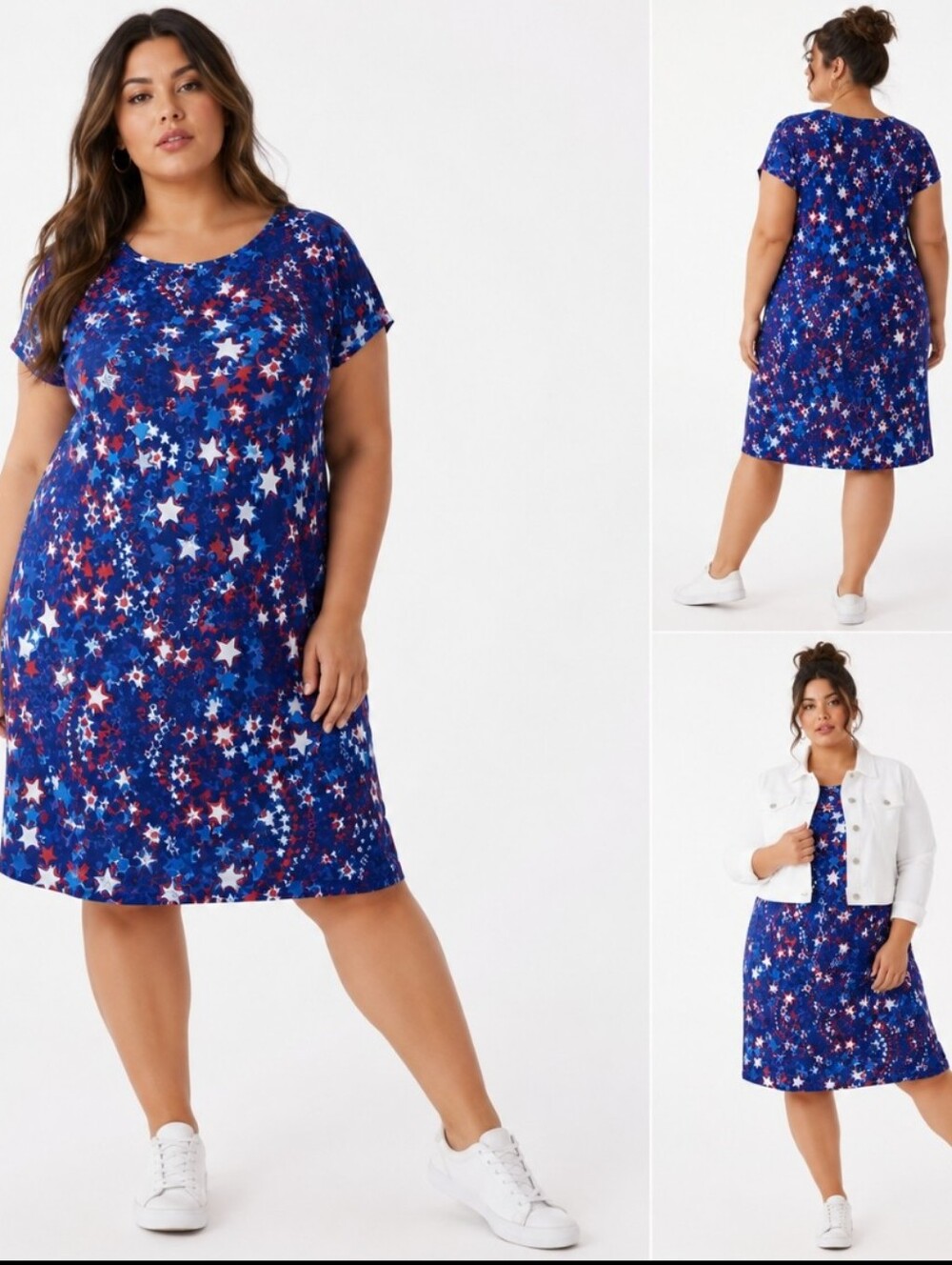 New Rosie Patriotic Star Print Dress Plus Size XL 1X 2X USA FIFA PR RED